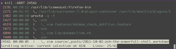 Selezione interattiva dei processi con il completamento di Zsh